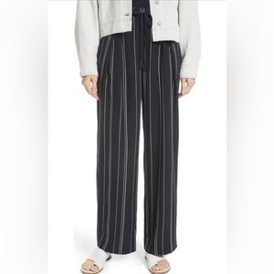 Vince Striped Wide Leg Pants Tie Front Silk Coastal Blue Small